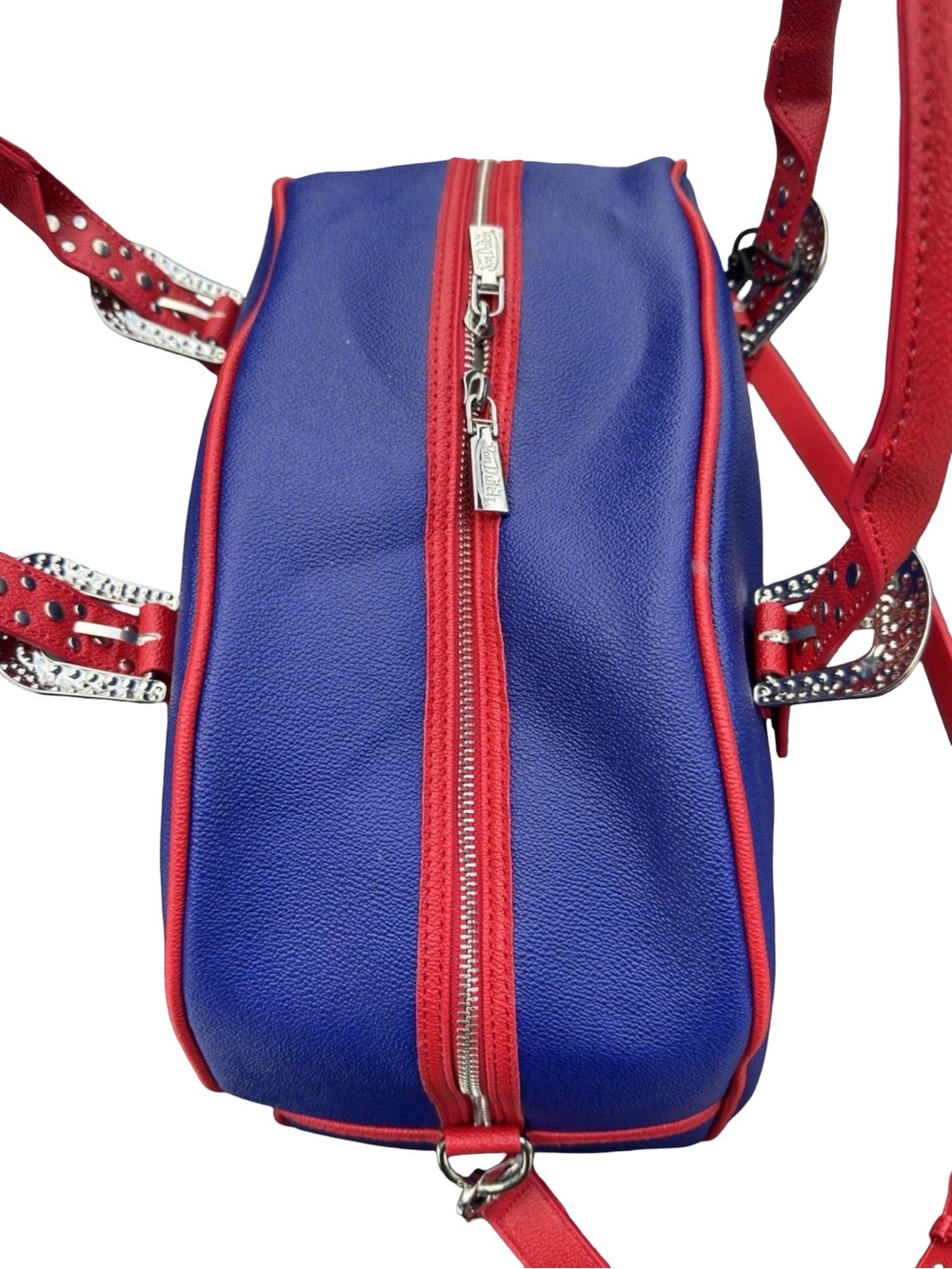Von Dutch Originals NWT Weekender Red & Blue & Crystal Buckle Duffle Bag (P226) - Picture 6 of 13
